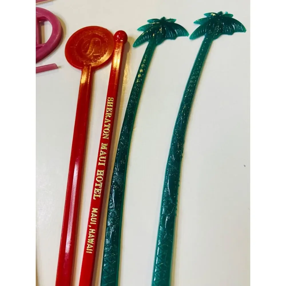 Lot of 12 Vintage Assorted Swizzle Cocktail Sticks Stirrers Sheraton Hilton NY